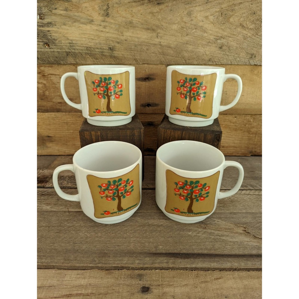 Vintage Set of Four Apple Tree Mugs